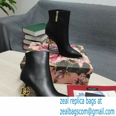 Dolce  &  Gabbana Thin Heel 10.5cm Leather Ankle Boots Black with Baroque DG Heel 2021